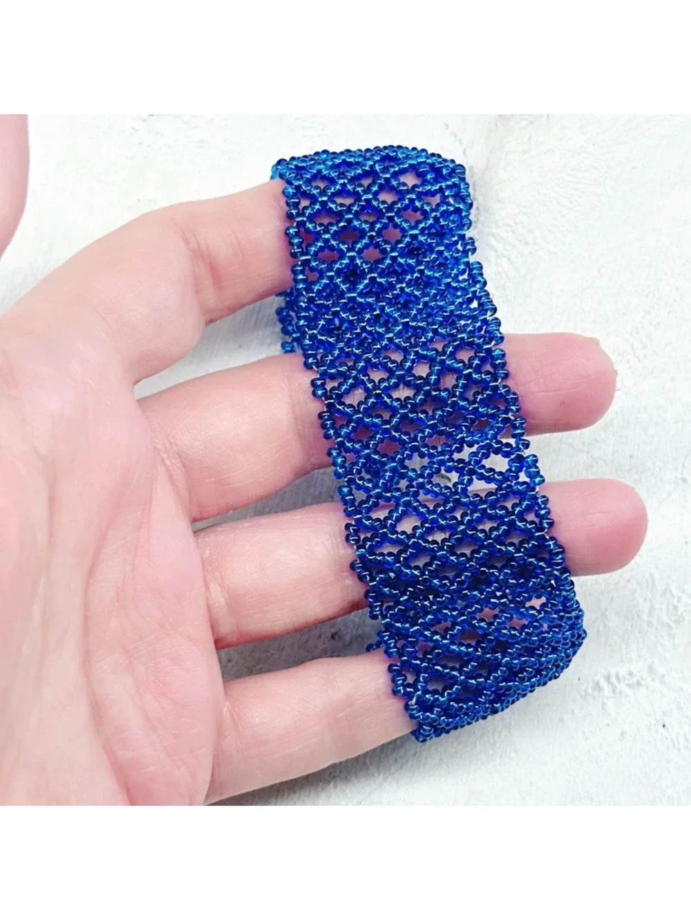 5283mc. Blue Seed Bead Bracelet Handmade